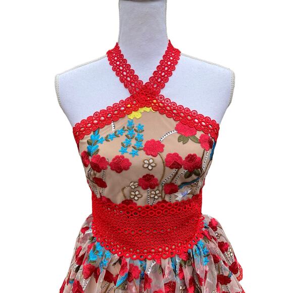 Bronx And Banco Ivanka Embroidered Ruffled Mini Dress Women’s Extra Small - Picture 9 of 10